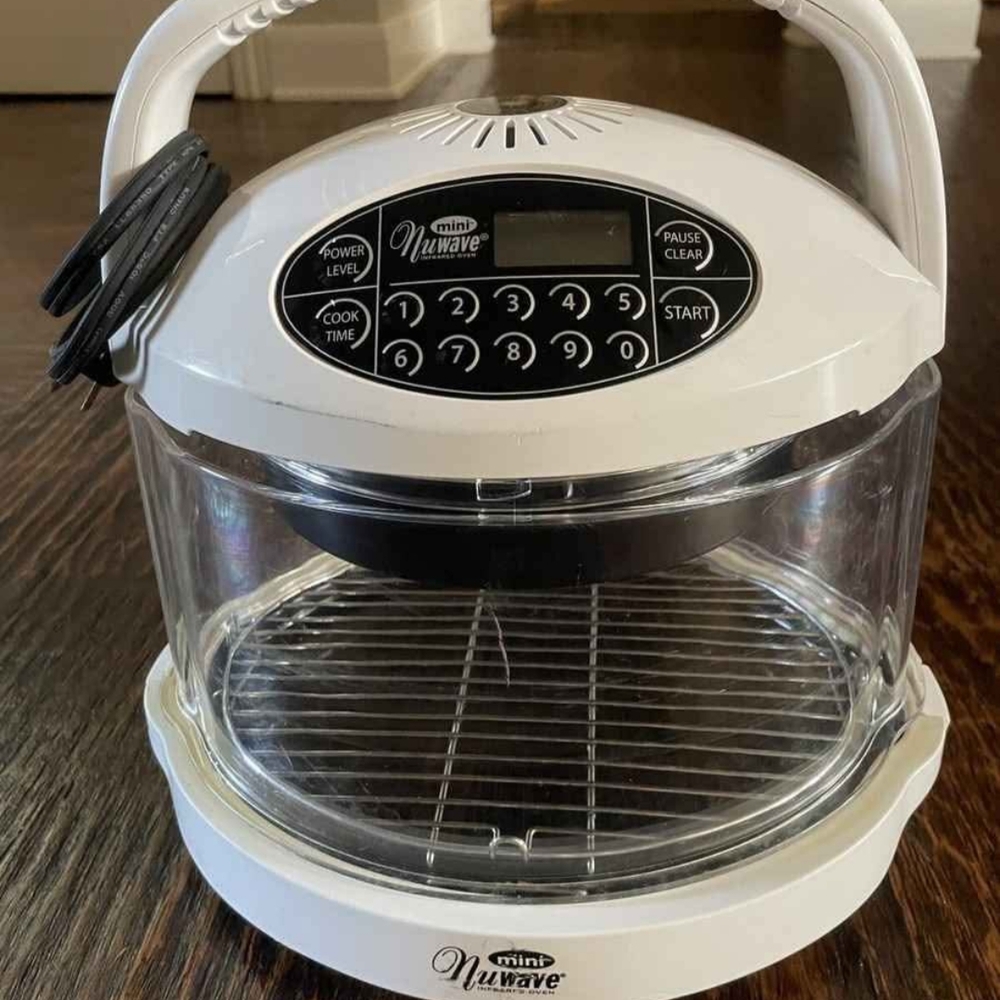 White and Black Compact Microwave with Digital Display